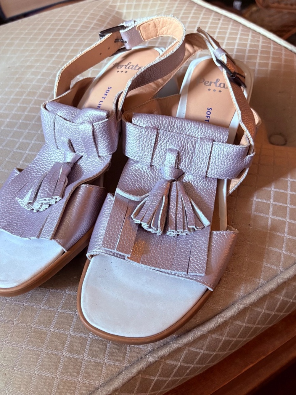 Silvery Square Heel Sandals 37